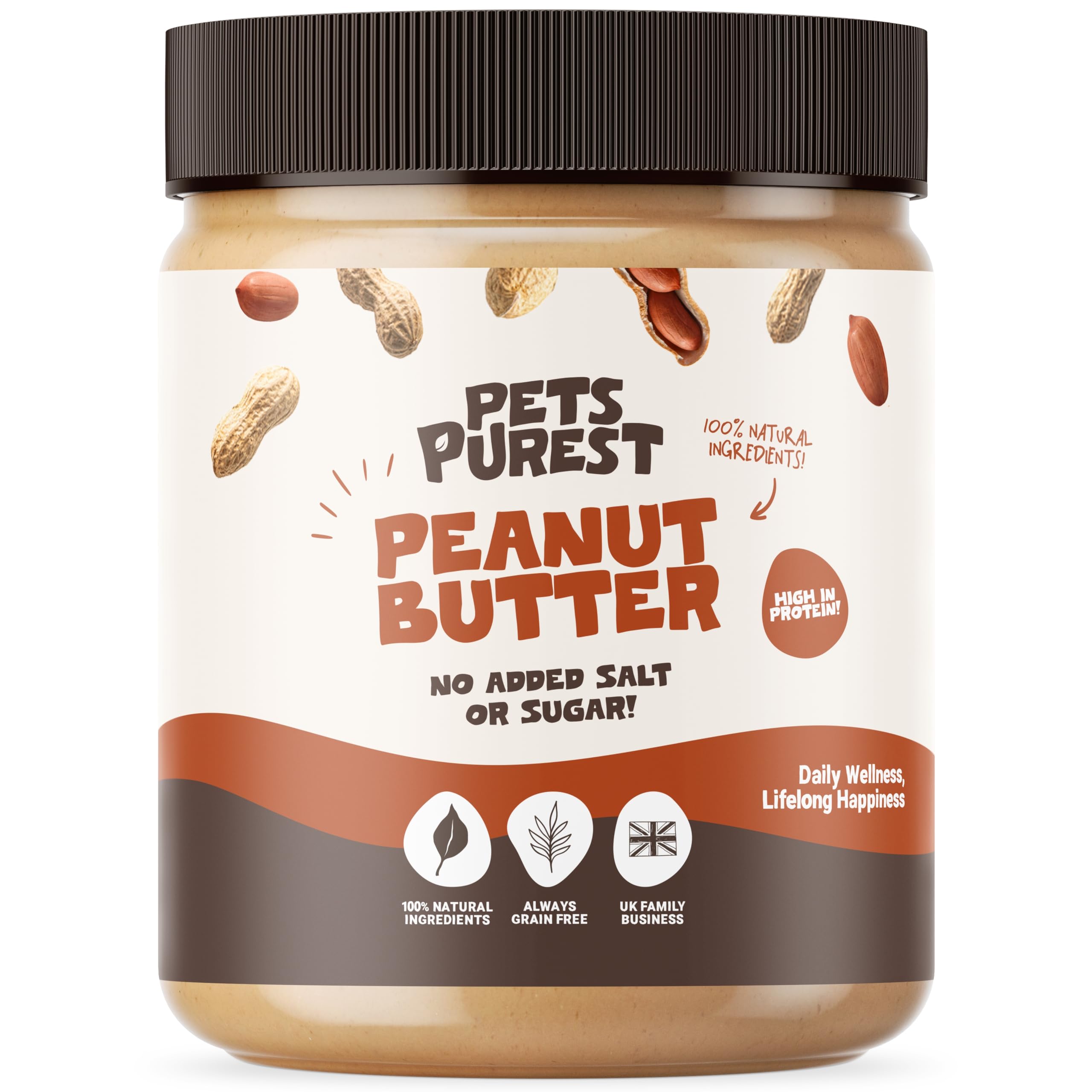 Pets Purest Dog Peanut Butter - 100% Natural Peanut Butter For Dogs & Puppy. Healthy Source of Protein Dog Treat Paste 340g - Free From Palm Oil, Xylitol, Salt, Wheat & Gluten. No Added Sugar