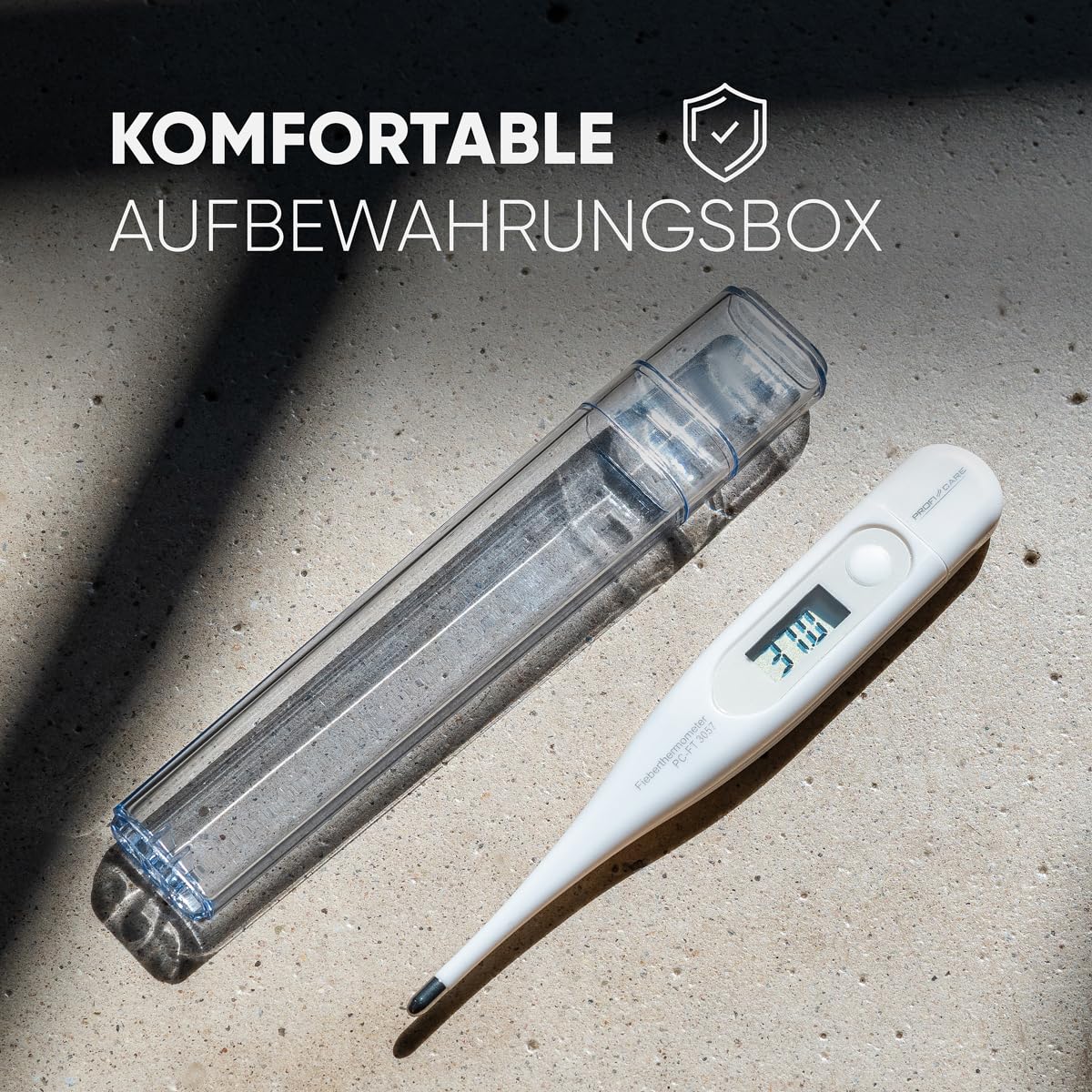 ProfiCare Thermometer | Fieberthermometer | antibakterielles Fieberthermometer | oral, Achselhöhle, rektal | LCD-Display | Spritzwassergeschützt | klein | ideal für unterwegs | PC-FT 3057 weiß 6