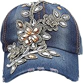 LIFKOME Rhinestone Baseball Cap for Women Adjustable Denim Hat Bling Bling Stylish Sun Hat for Golf Outdoor and Casual Wear