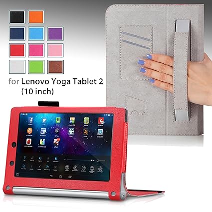 For Lenovo Yoga Tablet 2 10-inch with Sleep/Awake Function, QUALITY PU LEATHER FOLIO PROTECTIVE SMART CASE, COVER, STAND with MICROFIBER INNER, STYLUS ...