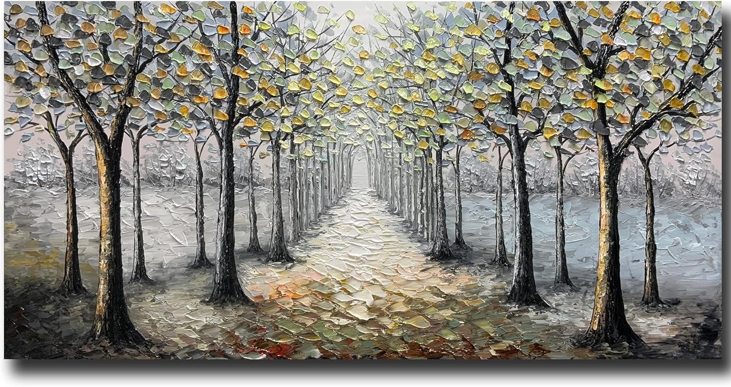 Paintings - Yotree Paintings, 24x48 Inch Paintings Snowy Road Oil Hand Painting Painting 3D Hand-Painted On Canvas Abstract Artwork Art Wood Inside Framed Hanging Wall Decoration Abstract Painting