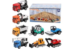 TUNMIOK 8 Pack Alloy Construction Cars Toys, Mini Pull Back Toy Cars for Toddlers 1-3, Kids Party Favors Trucks Toys for Educational Play, Outdoor Boys Girls Toys, Gift Car Set