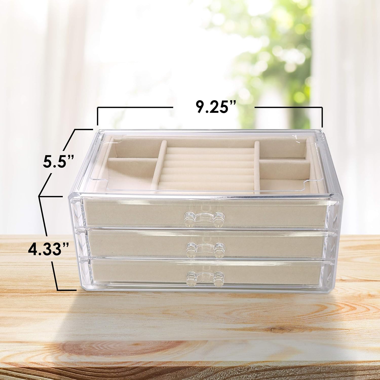 Acrylic Jewelry Organizer Box Women – 3 Drawers Clear Storage Case for Girls – Bracelet, Necklace & Ring Holder with Velvet Lining by Simple Goods: Home Improvement