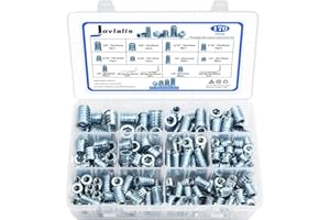 JOVLALIS 170PCS Threaded Inserts Nuts, Wood Inserts Assortment Kit, Steel Threaded Inserts for Wood Furniture Screw 10 Sizes-1/4"-20, 5/16"-18, 3/8"-16 Threaded Inserts Kit with 3PCS Hex Wrench