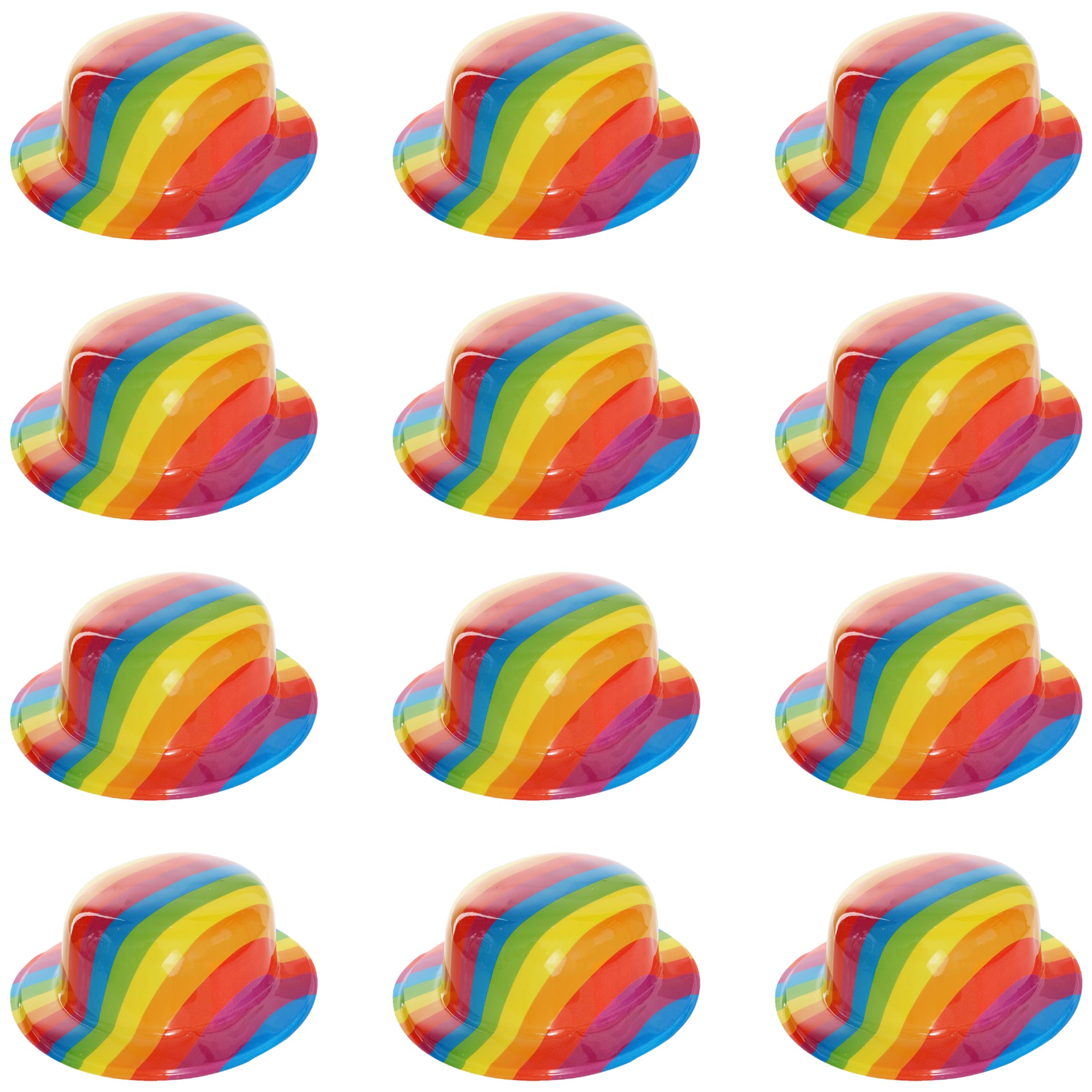 Rainbow Pride Bowler Hats - Pack of 12 - Plastic Bowler Hats with Rainbow Print - Perfect Accessory for Pride Month, Pride Marches and Pride Events