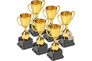 Playbees Fun Gold Plastic Trophies - 6 Pack - 7 Inch - Award Trophy Cup Set for Superstar Kids - Champion Celebrations, Sports Galore, and Victory Vibes - Desktop Toy