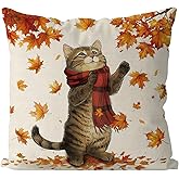 QIONG MENG Fall Pillow Covers 18x18 Inch Cat Maple Leaves Throw Pillow Covers Autumn Harvest Pillowcase Farmhouse Home Decorations Sofa Bedroom Cushion Case