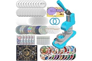 PPTTOODD Blue Button Maker Machine 58mm (2.25 inch), DIY Button Pin Maker Machine Comes with Free Button Parts, Circle Cutter, Cutting Board, Pattern Paper, Holographic Bags, Colored Film, and Protective Case