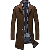 iCKER Mens Trench Coat Winter Wool Blend Jacket Overcoat Long Top Coat Warm Pea Coat