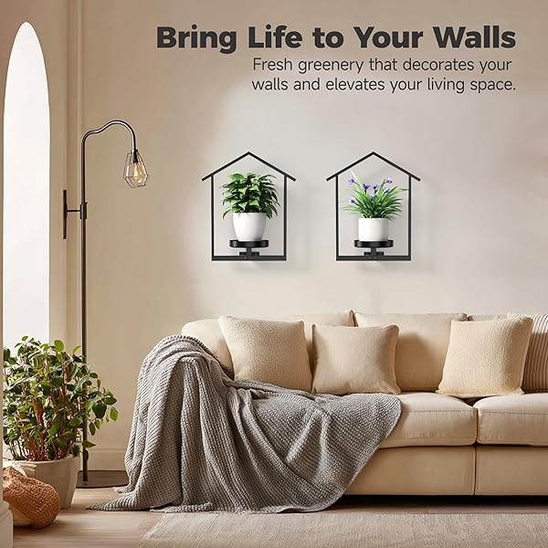 UNLUMM WALL PLANT HOLDER, HANGING PLANTERS FOR INDOOR PLANTS, HOUSE SHAPED FRAMED PLANTS HANGER, WINDOW PLANT SHELVES FOR HOME OFFICE WALL DECOR, OUTDOOR ENTRYWAY, BLACK (3 PACK)