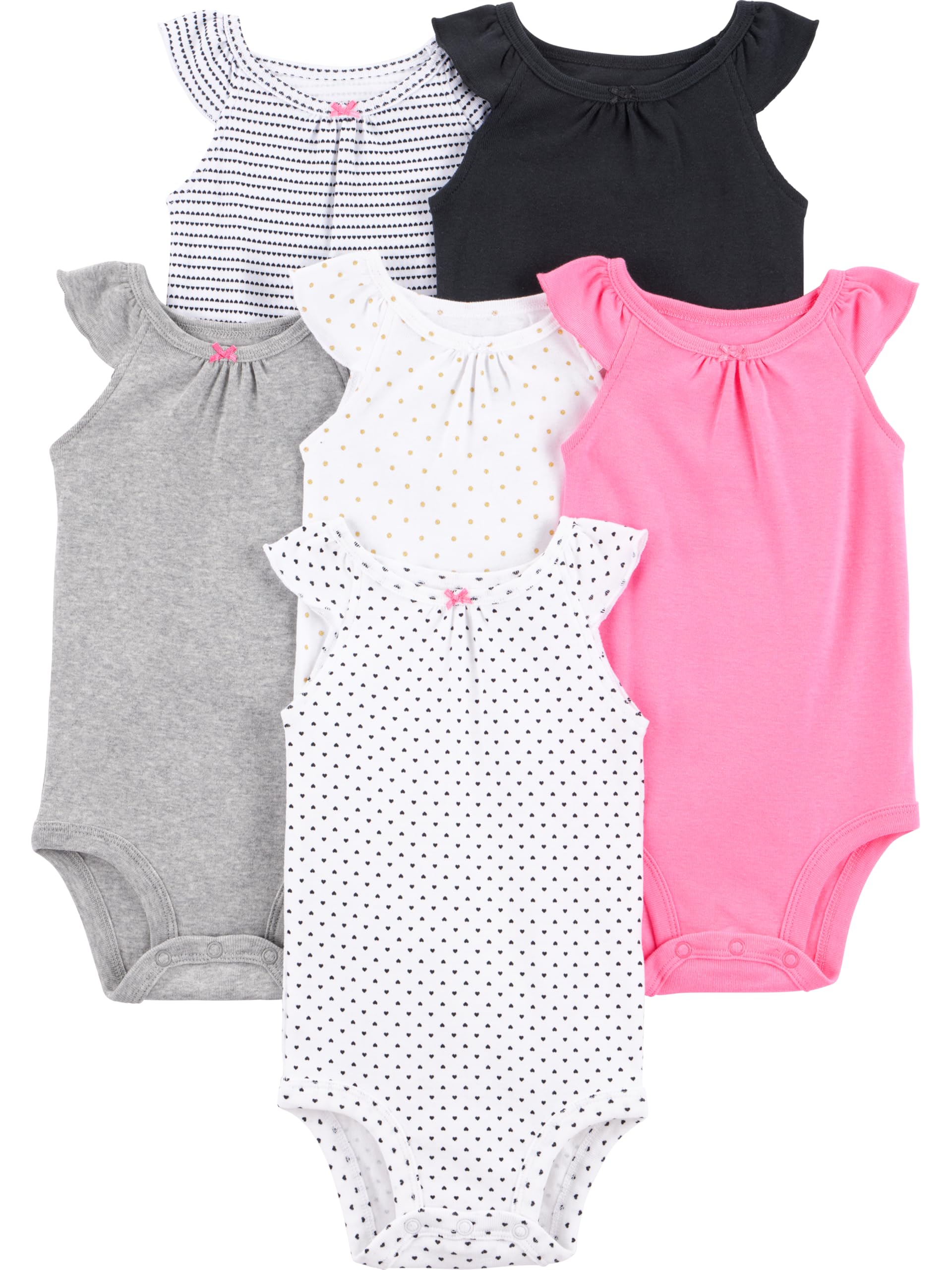 Photo 1 of Simple Joys by Carter's Baby Girls' 6-Pack Short-Sleeve Bodysuit, Multicolor/Dots/Hearts, Newborn