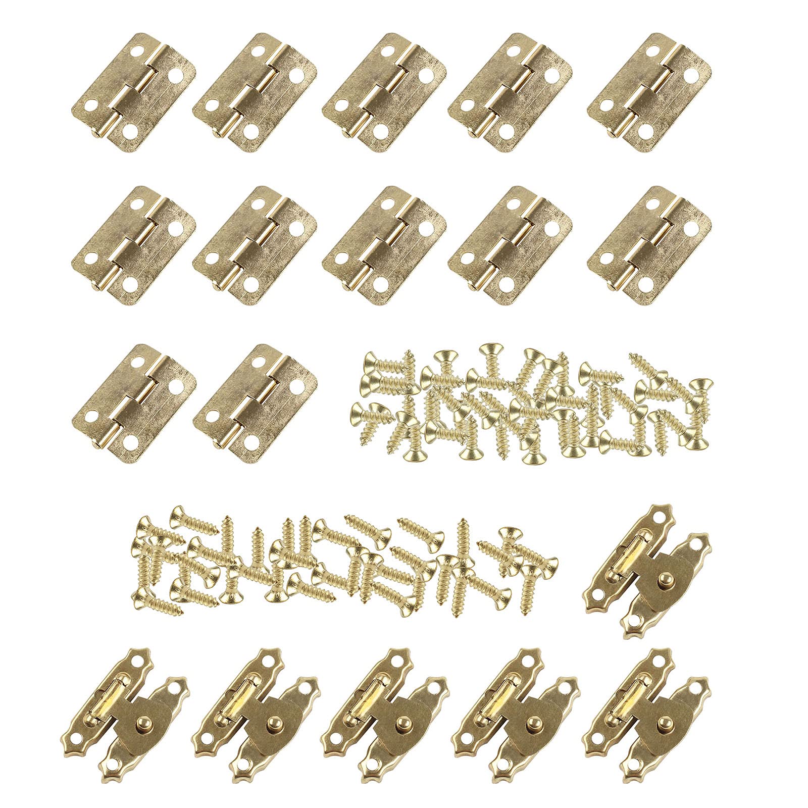 HOWDIA 12Pcs Antique Small Hinges Brass Piano Hinges Decorative with 6Pcs Mini Cabinet Latch Hasps for Small Wooden Toy Box Chest Doll House Wine Boxes（Gold）