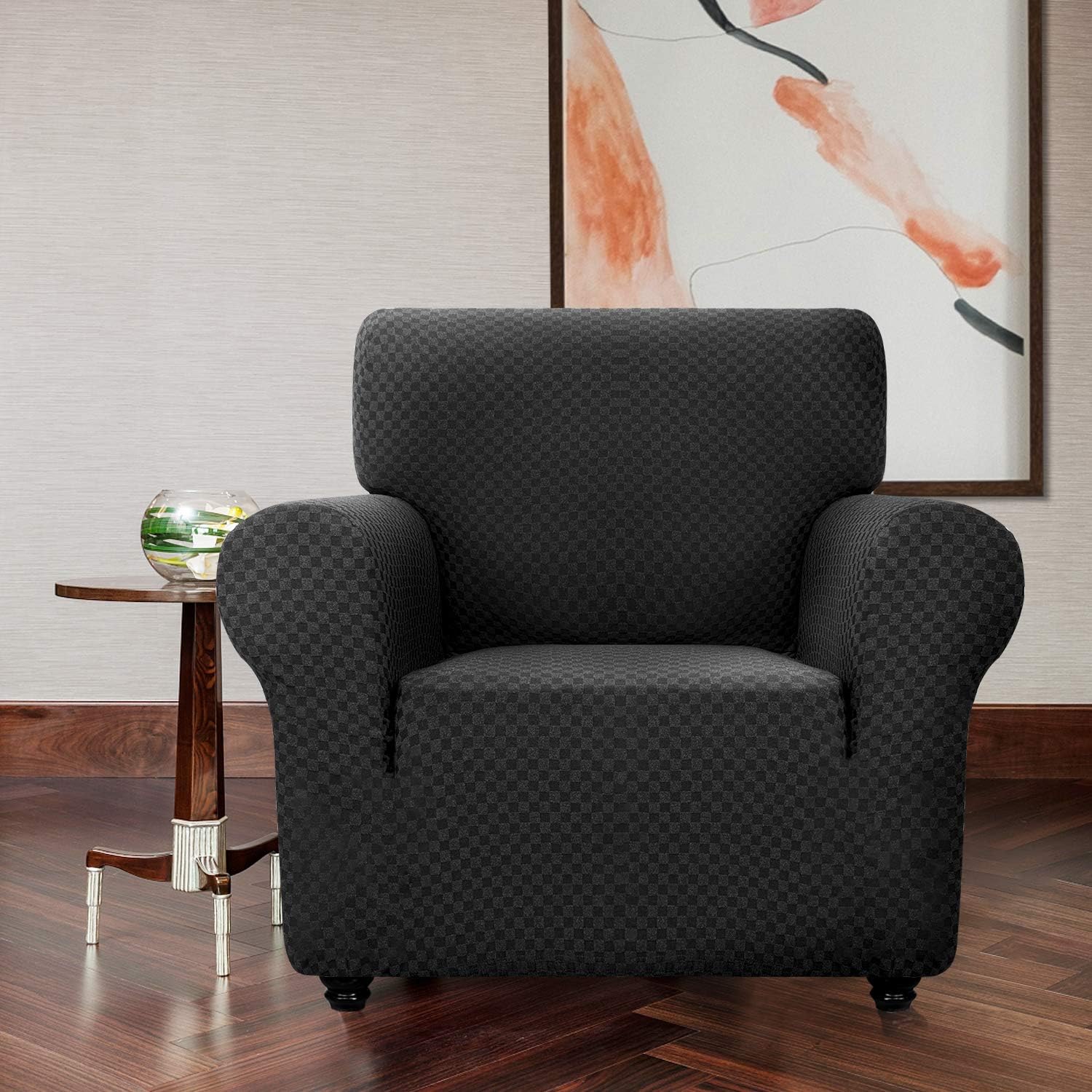 Chelzen Chair Covers for Living Room Innovative Double-Color Chair Slipcovers with Arms High Stretch Spandex Couch Protector Pet Dog Sofa Armchair Slip Cover (Chair, Charcoal Black Checkered): Home & Kitchen