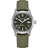 Hamilton Watch Khaki Field Mechanical | Swiss Made | 38mm Stainless Steel Case | Green Dial Analog Watch | Green Canvas Strap