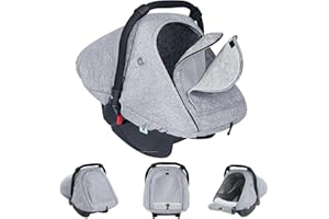 TSAYAWA Baby Car Seat Cover Winter, Warm Cozy Carseat Cover for Babies with Mesh Window Breathable, Full Protection Infant Car Seat Covers for Boys Girls, Windproof Newborn Car Seat Canopy, Gray