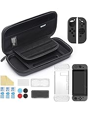 iAmer 11 in 1 Accessori per Nintendo Switch, Custodia Switch+Cover Trasparente+3 Pellicole Protettive+Case Protettivo in Silicone per JoyCon+Thumb Grip+2 Custodia Giochi+Panno Pulizia