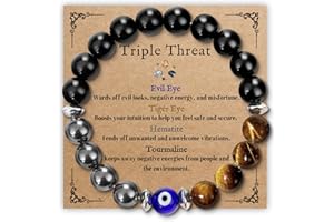 SmileBelle Triple Protection Bracelet for Men, Mens Beaded Bracelets as Evil Eye Jewelry for Brother Boyfriend Gifts Black Tourmaline Bracelet as Christmas Gifts Hematite Bracelets for Men Accessories