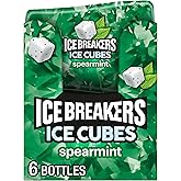 ICE BREAKERS Ice Cubes Spearmint Sugar-Free Gum Bottles, 6 ct | Spearmint Sugar-Free Gum Cubes with Cooling Crystals, ADA Accepted, Bottles for Backpacks, Cup Holders and Desks, 6 ct
