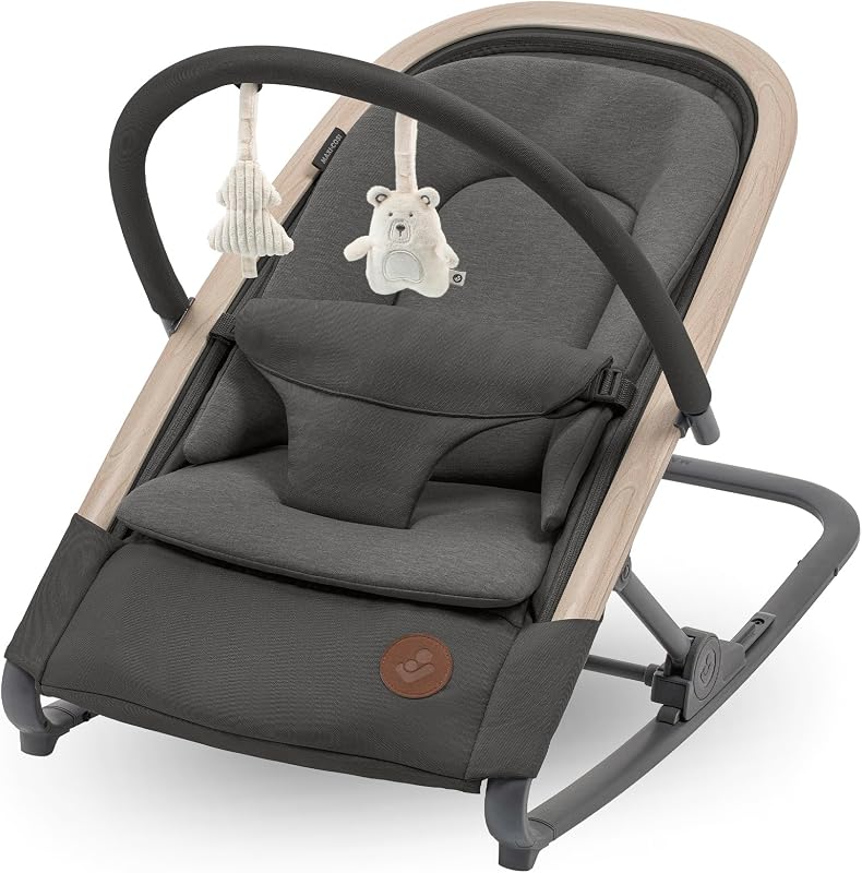 Kori, Hamaca Bebé 2 en 1 con arco de juegos, 0-2 años, máx.15 kg, Balancín bebé, 3 posiciones de reclinación una sola mano, Ligera y compacta, Arnés Easy-in, Eco Care, color Beyond Graphite