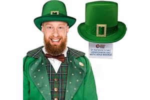 Nicky Bigs Novelties Green Top Hat with Gold Buckle - St. Patrick’s Day Accessories for Leprechaun Costume Party Wear - Ridler Cosplay, Shamrock Top Hat, Irish Holiday Festive Wear