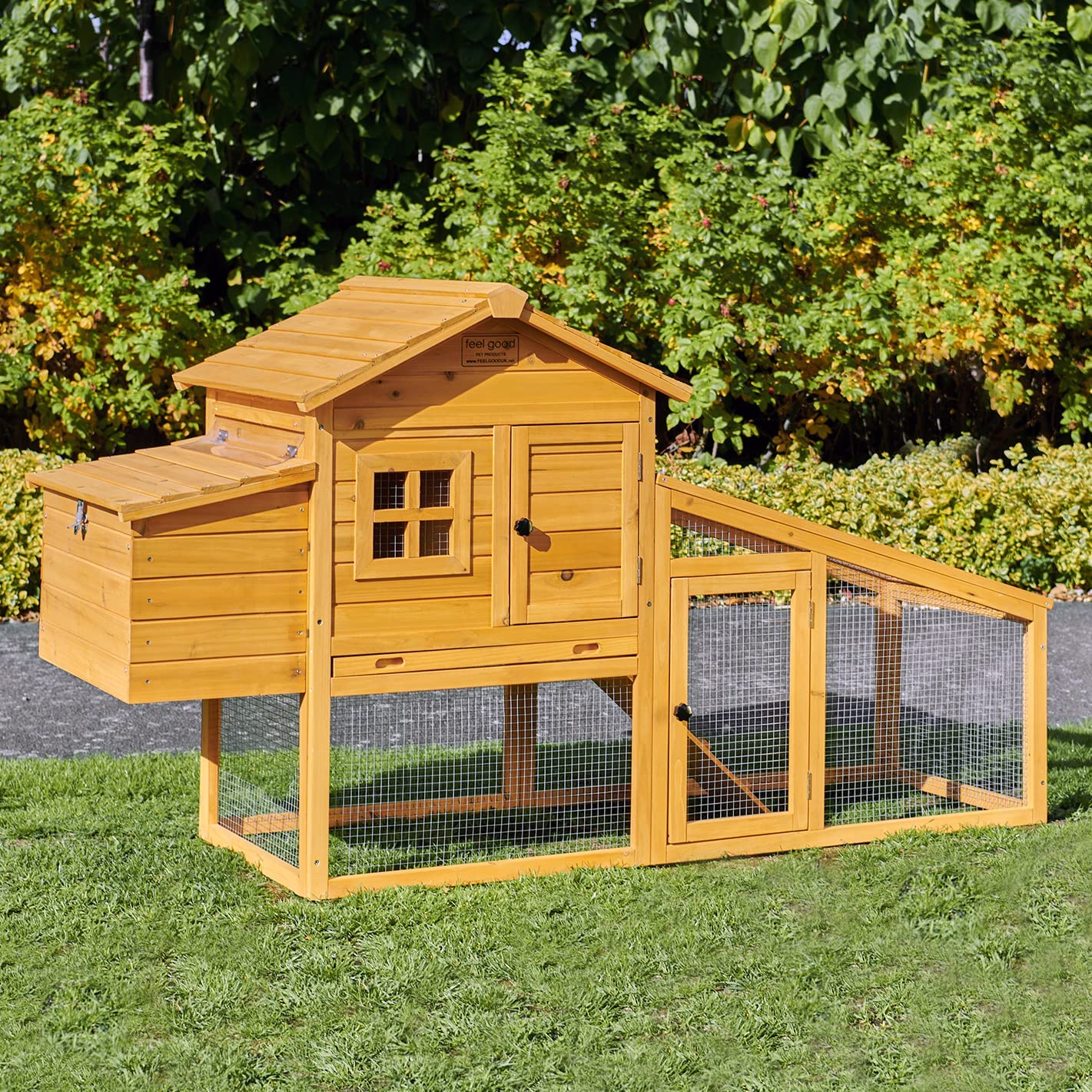 FeelGoodUK Windsor Chicken Coop and Run Medium Hen House Poultry Ark Nest Box & Slide Out Tray 175cm Width 66cm Depth 100cm Height