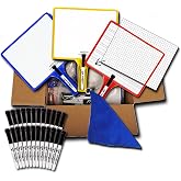 (24) KleenSlate 2-Sided Customizable Whiteboard w/Clear Dry Erase Sleeve for Interchangeable Templates and Graphic Organizers-Bonus 24 Microfiber Cloths w/Bookbinder Rings and 24 Markers