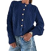 Watashi Women Sweater Casual Button Up Cable Knit Long Sleeve Fall Cropped Cardigan Crewneck Chunky Knitted Sweaters