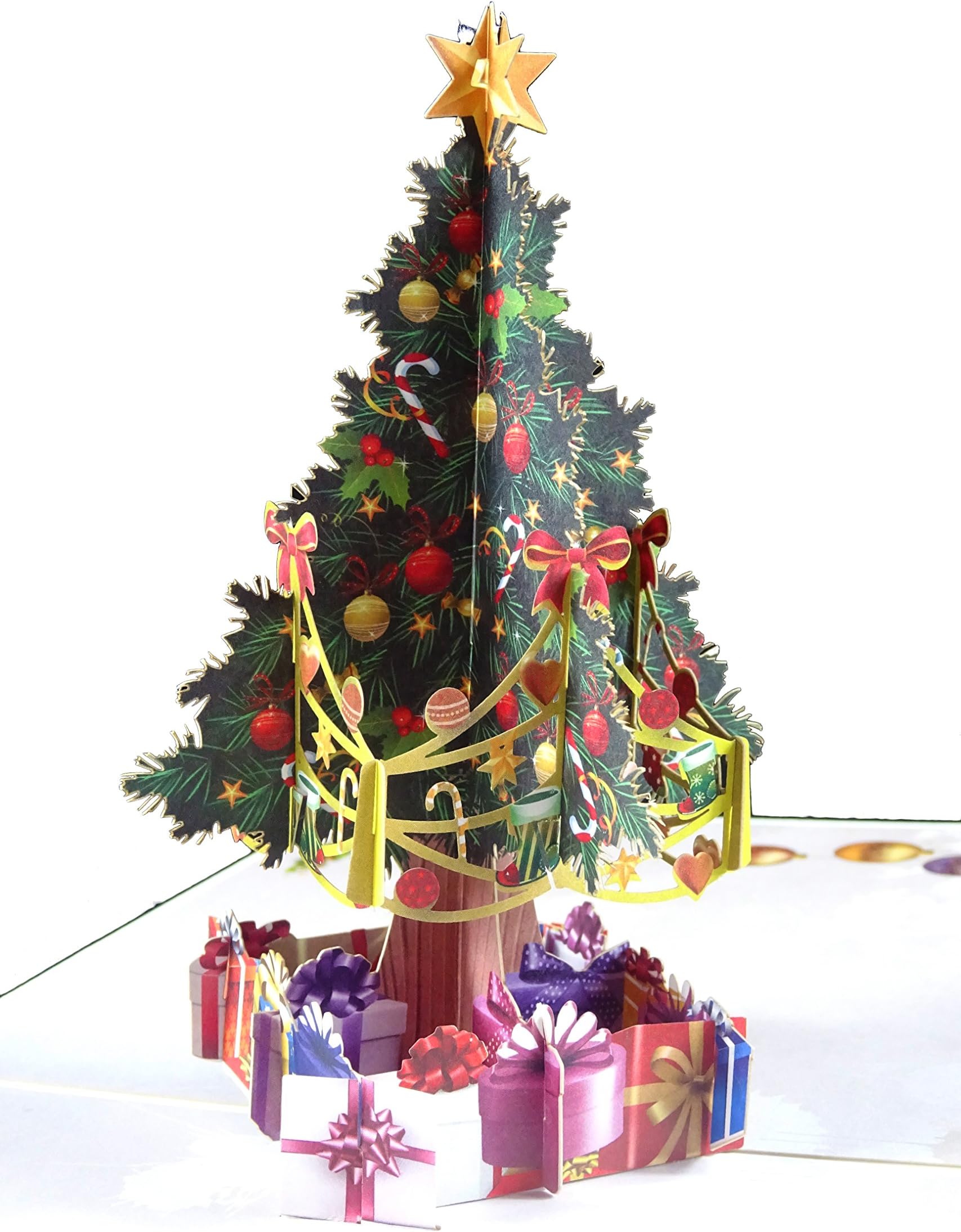 Christmas Tree Design 3D Pop Up Card (Upgraded With Water Colour Painting) Greeting Card Christmas Card Unique Christmas Gift (Colourized)
