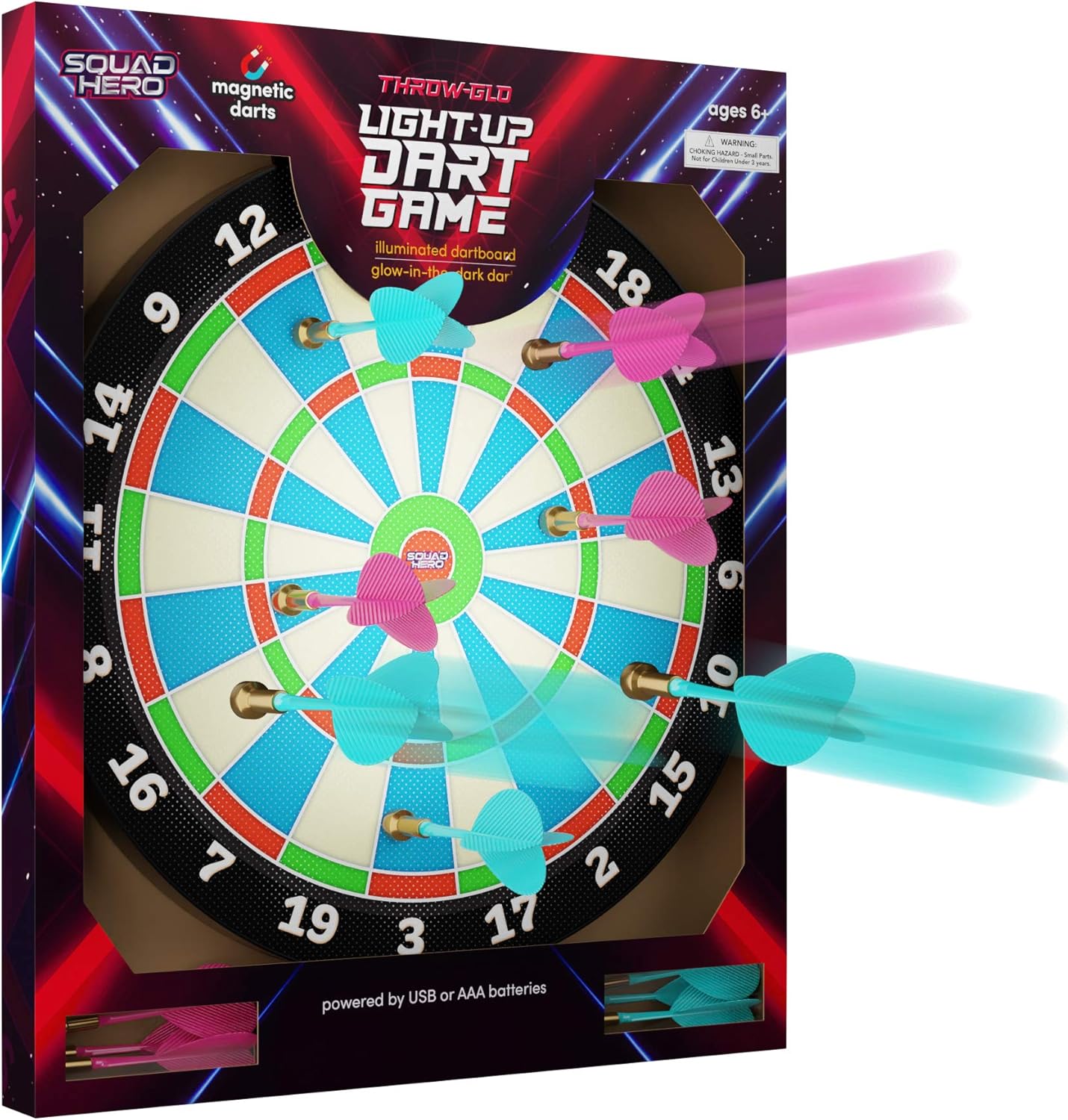 LIGHT-UP Magnetic Dart Board Game - Innovative Illuminated Kids Safe Dartboard Set with Glow-in-the-Dark Darts for Kids, Teens & Adults - Sports Gifts for Boys & Girls - Indoor or Outdoor Party Toys: Toys & Games