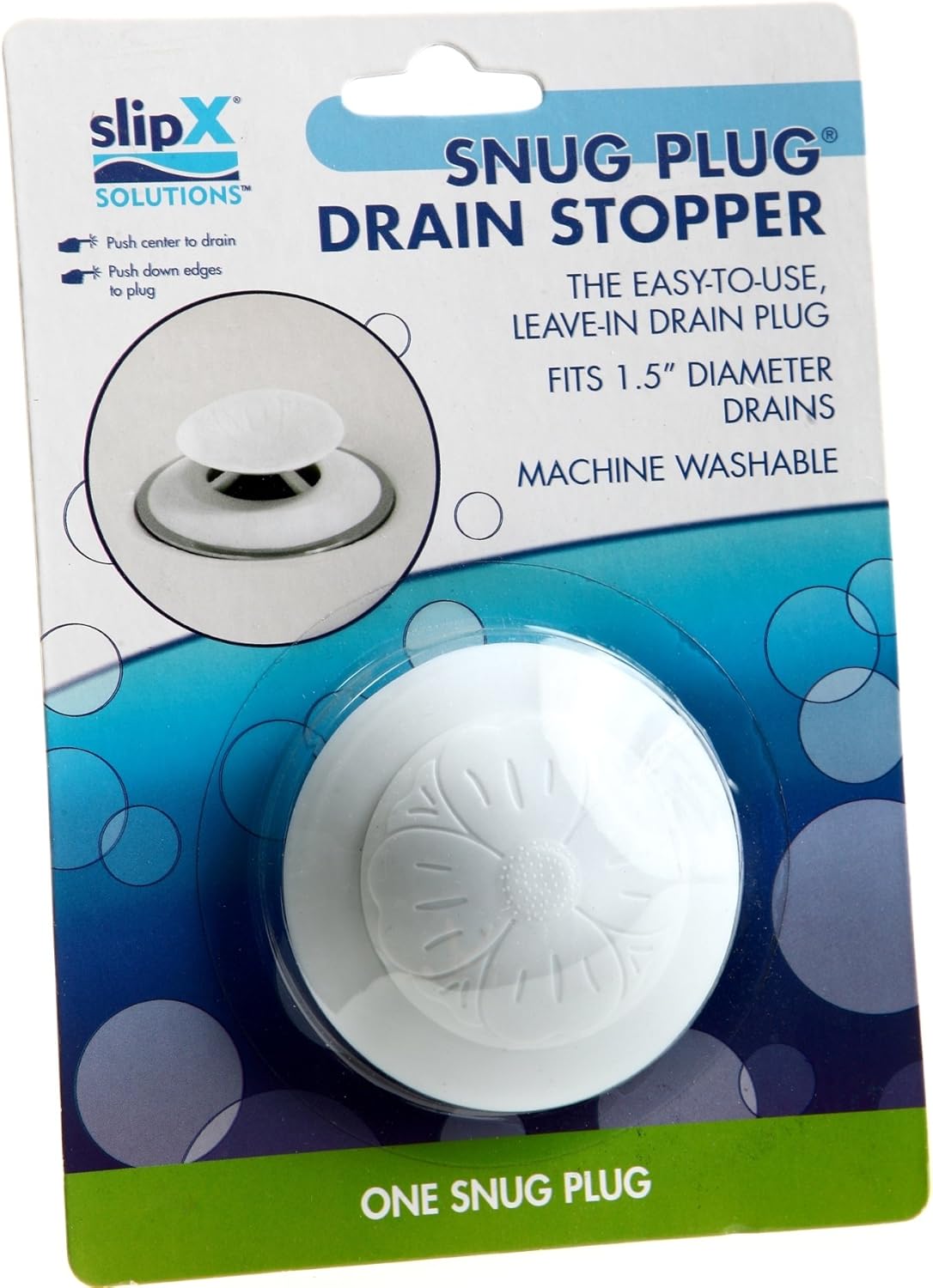 SlipX Solutions Snug Plug Bath Drain Stopper Seals Tightly Around Drain (Fits 1.5 Inch Open Drains, Great for Tubs, Easy Push Open/Close Design): Home & Kitchen