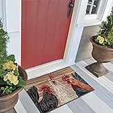 Liora Manne ESENCIA Indoor/Outdoor Power Loomed Latex Back Non Slip Mat - Traditional Casual Bird Colorful (Three Roosters Na