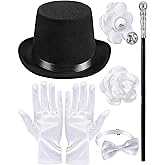 Bunnycool 5 Pcs Adult Magician Costume Accessories Women Top Hat Wand Gloves Bow Tie Rose Flower Brooch Magician Costume for Halloween Cosplay Parade Dance Recitals