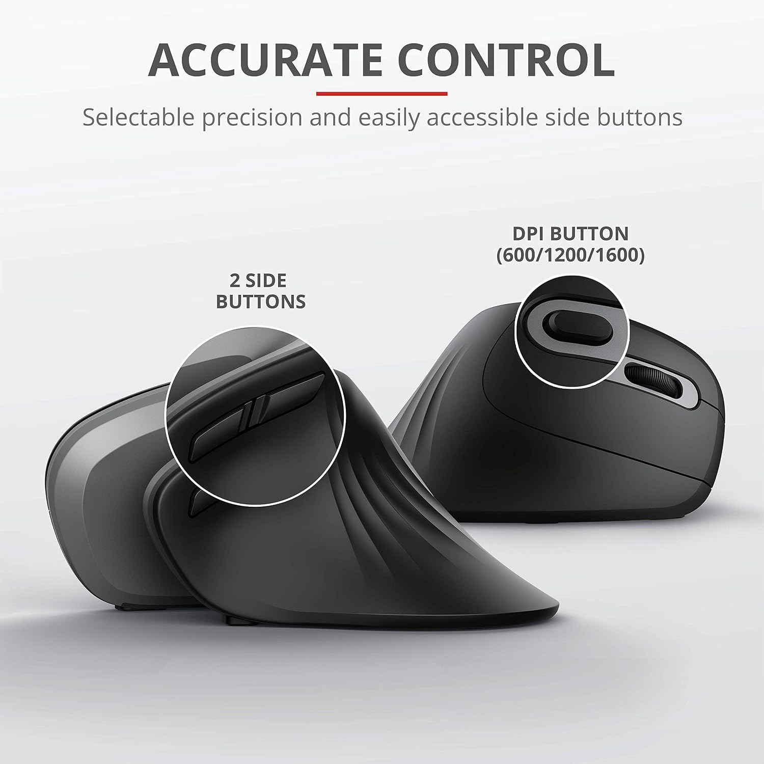 Trust Verro Vertical Mouse, Wireless Ergonomic Mouse with 60° Angle, 600-1600 DPI, 6 Buttons, for Right Hand Users RF 2.4GHz - Image 5