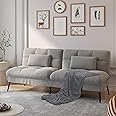 COMHOMA Convertible Sofa Bed,68″Fabric Couch with Adjustable Backrest,Loveseat Recliner Sleeper Living Room Furniture futon Set,Grey