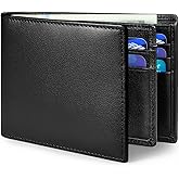 MARZAHAR Genuine Leather Mens Wallet, RFID Blocking Bifold Wallet for Men with ID Window, 11 Credit Card Slots (Black)