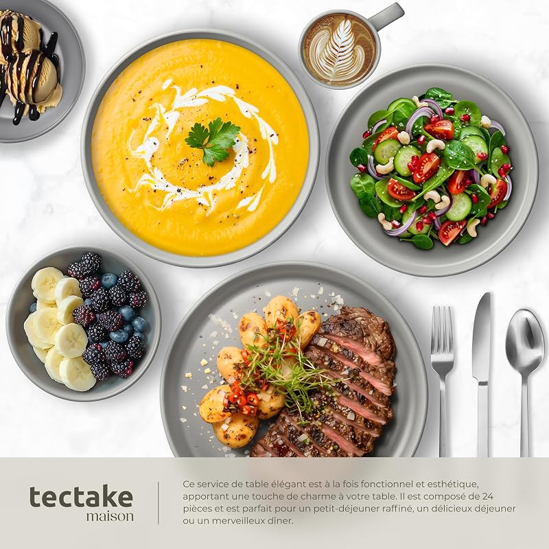 ® Set de Cuisine 45 Pièces, Vaisselle en Grès émaillé 6 personnes