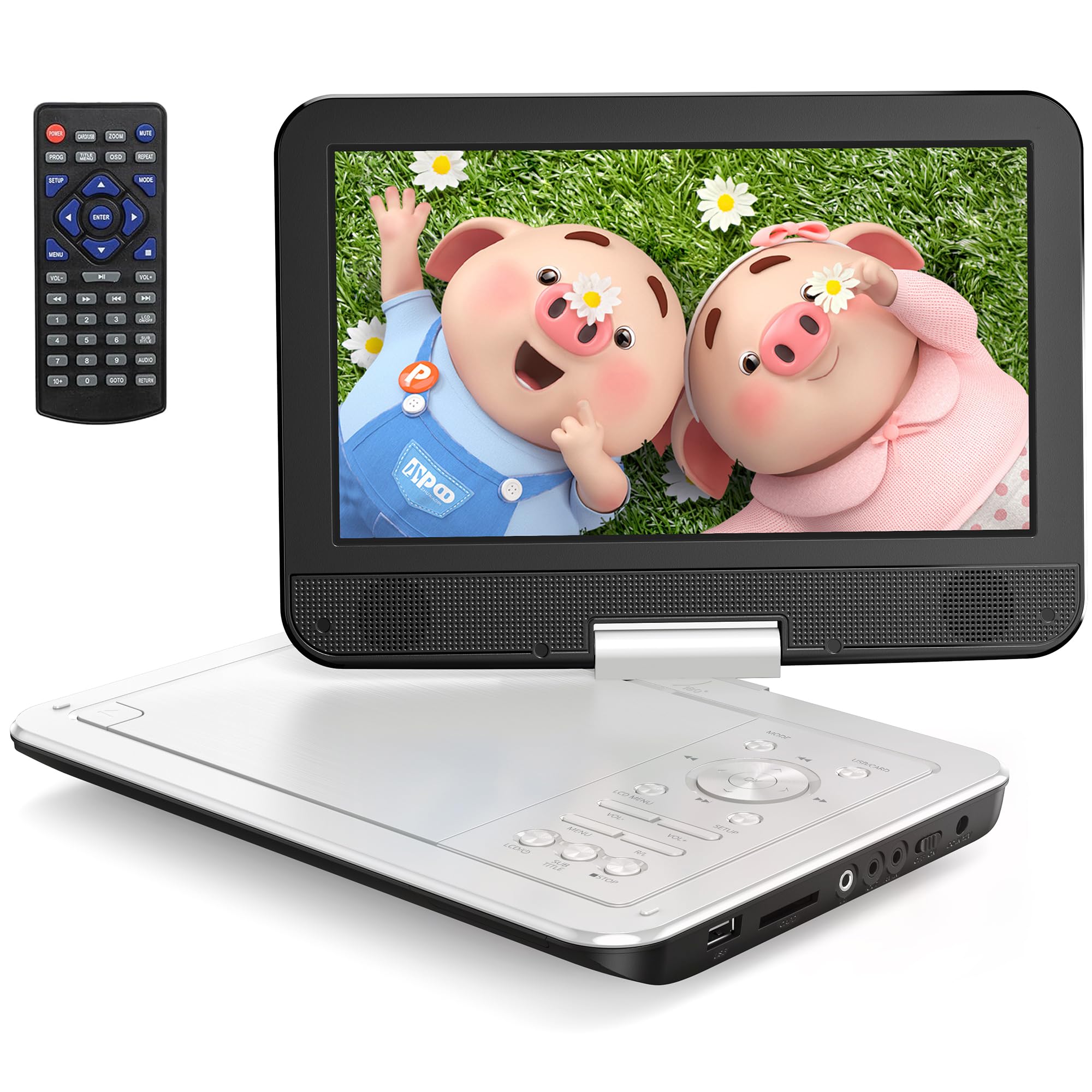 YOTON ポータブルDVDプレーヤー 12.5インチ、10.5インチLCD画面搭載、最大4～6時間の再生が可能な充電式バッテリー内蔵、リージョンフリー対応、メモリー再生機能付き。270度回転可能で、USB/SDカードの同期やTVへの接続にも対応したポータブルカーDVDプレーヤーです【ホワイト】商品画像