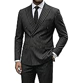 YND Men's 2 Piece Double-Breasted Suit, Slim Fit Stripe Tuxedo Set with Tie, Party Wedding Dress Blazer, Tux and Trousers