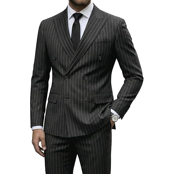UNINUKOO Men's Suits 2 Piece Pinstripe Double Breasted Tuxedo Suit