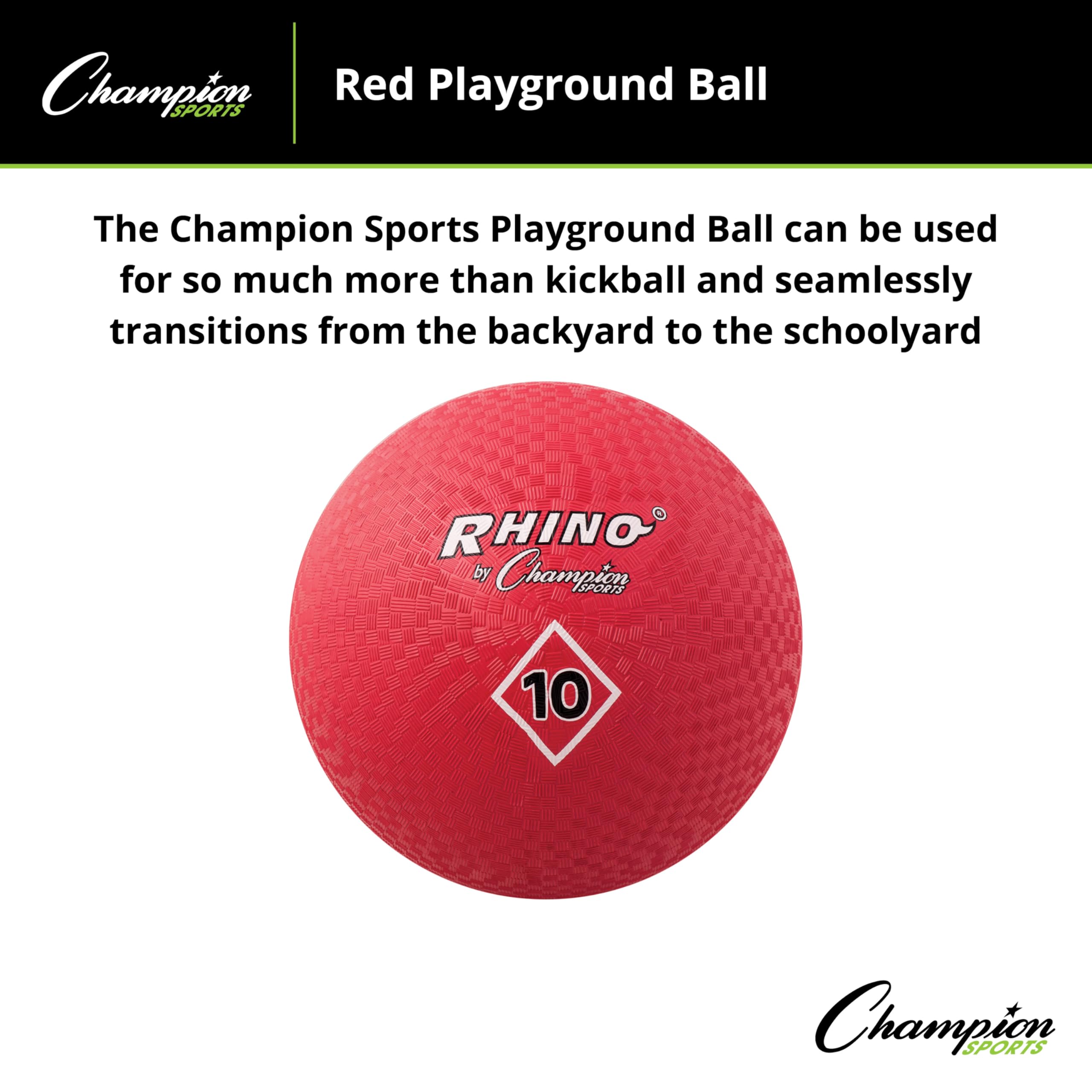 Champion Sports Playground Ball – High-Bounce 2-Ply Construction, Durable Red Ball for Throwing, Catching & Kicking - Multiple Sizes (5