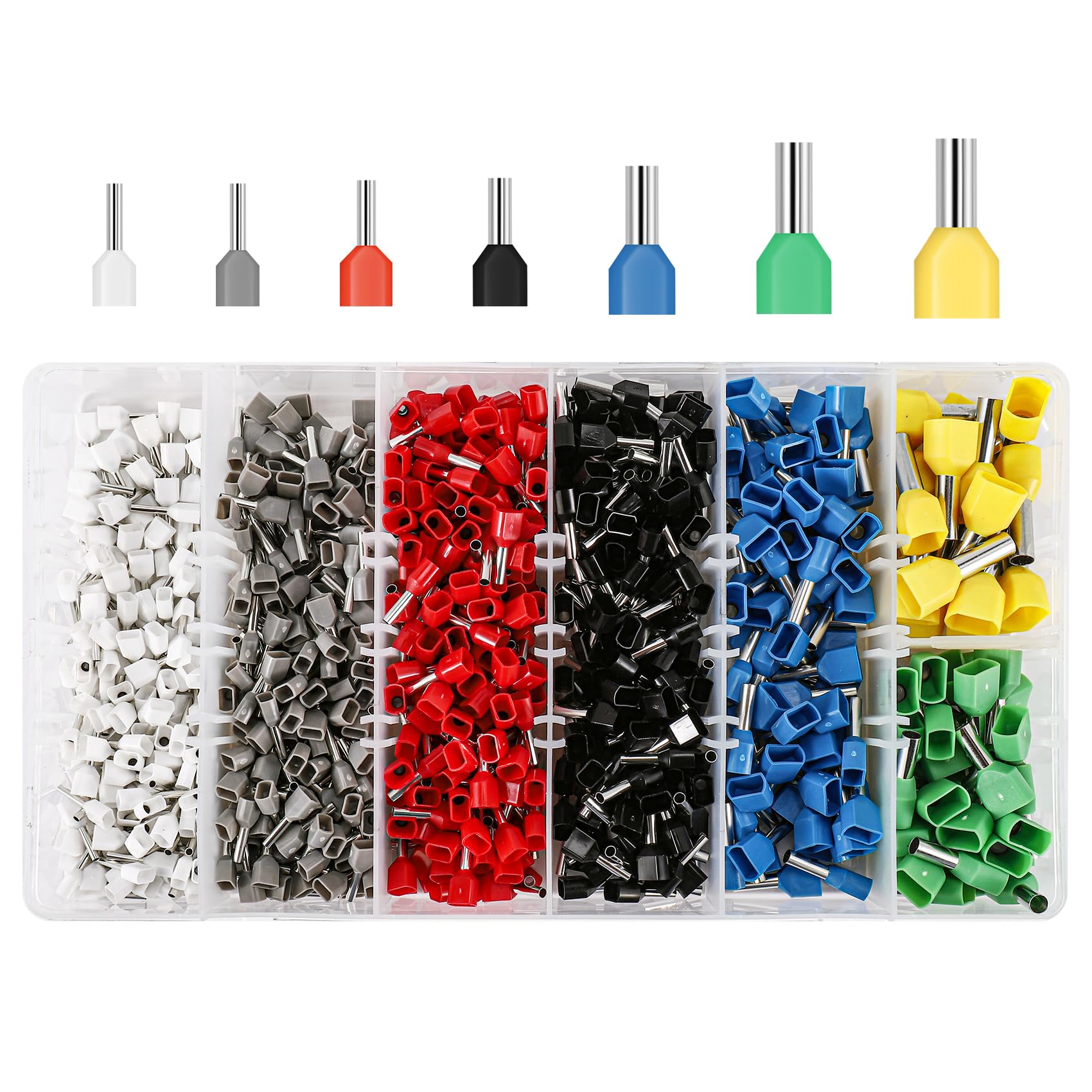 Yoiimiya Twin Wire Ferrules Kit - 7 Types Dual Bootlace Ferrules, 0.5-6mm² Wire Terminal Crimp Connectors