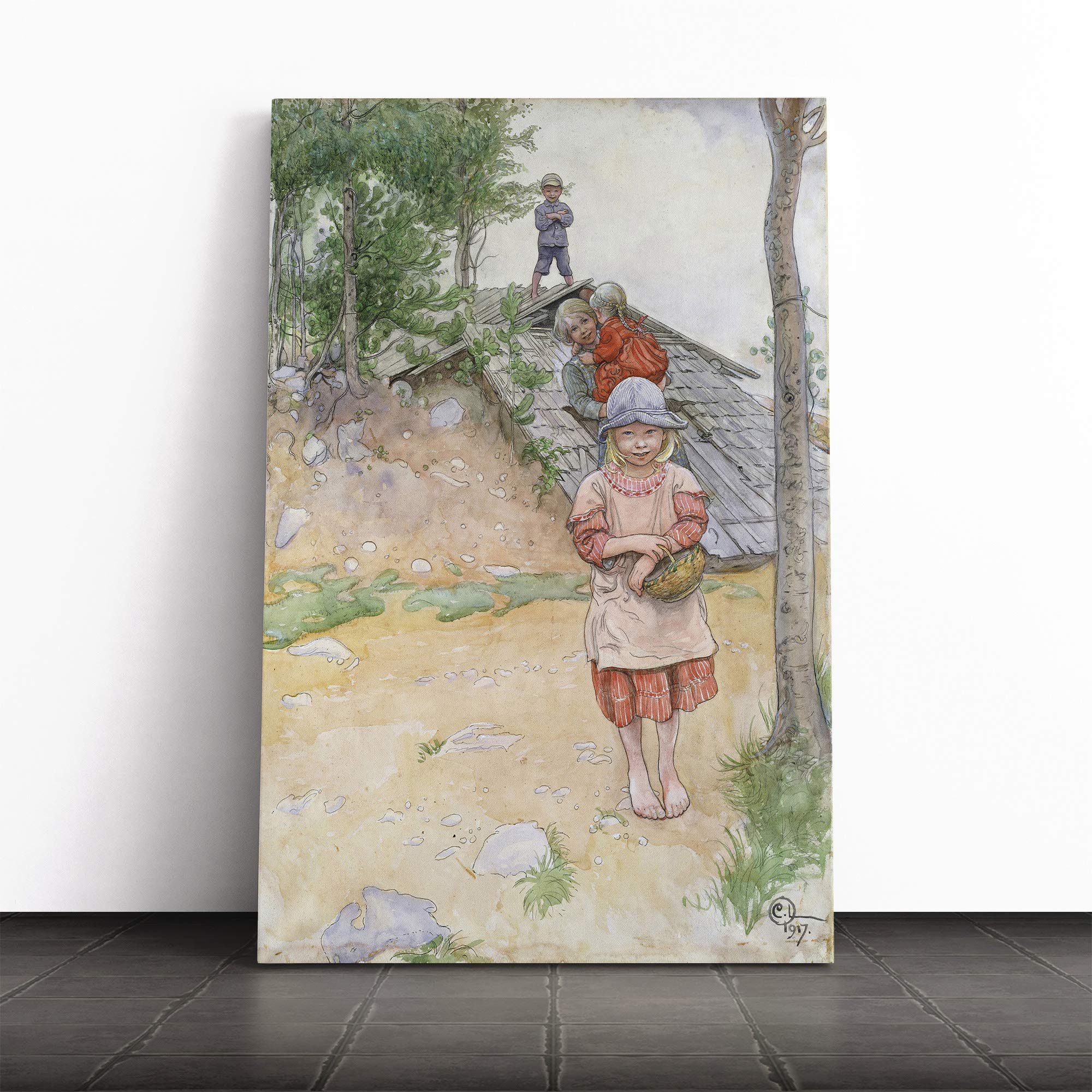 Carl Larsson Children Canvas Print | Gallery Wrapped 30mm Frame Wall Art | 20x14 inches | Ready to Hang | Modern People Picture | Living Room Bedroom Lounge Office