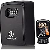 Iron Lock&reg; XXL Wall Mount Key Lock Box, Outdoor Combination Code (Black) | Fits 20-30 spares plus fobs &amp; cards; unique built-in tray so keys don't fall out; dial cover; screws &amp; anchors included