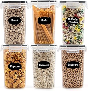 Robernet 1.6L Vorratsdosen Set, BPA frei Müsli Schüttdose Frischhaltedosen, Kunststoff Vorratsdosen luftdicht, Müslidosen, 12 Etiketten für Getreide, Mehl, Zucker usw (Schwarz)