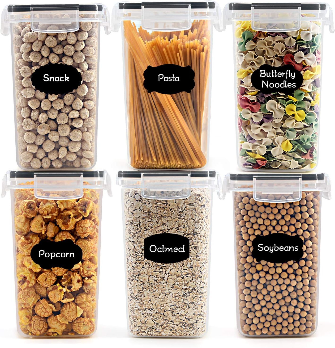 Robernet 1.6L Vorratsdosen Set, BPA frei Müsli Schüttdose Frischhaltedosen, Kunststoff Vorratsdosen luftdicht, Müslidosen, 12 Etiketten für Getreide, Mehl, Zucker usw (Schwarz)