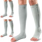 Ailaka 3 Pairs Compression Socks with Zipper, 15-20 mmHg Medical Knee High Compression Socks for Men Women, Open Toe Socks for Varicose Veins, Edema, Recovery