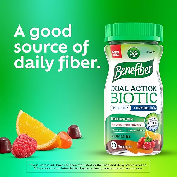 BENEFIBER PREBIOTIC FIBER SUPPLEMENT GUMMIES WITH PROBIOTICS FOR DIGESTIVE HEALTH, ASSORTED FRUIT FLAVORS – 50 COUNT