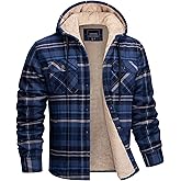 MAGNIVIT Men's Flannel Jacket Sherpa Lined Plaid Fleece Jackets Shirt Thick Snap Button Flannel Hoodie Cotton Winter Outwear