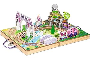 Melissa & Doug 19-Piece Wooden Take-Along Tabletop Kingdom – Carriage, Horse, Unicorn, Dragon, More