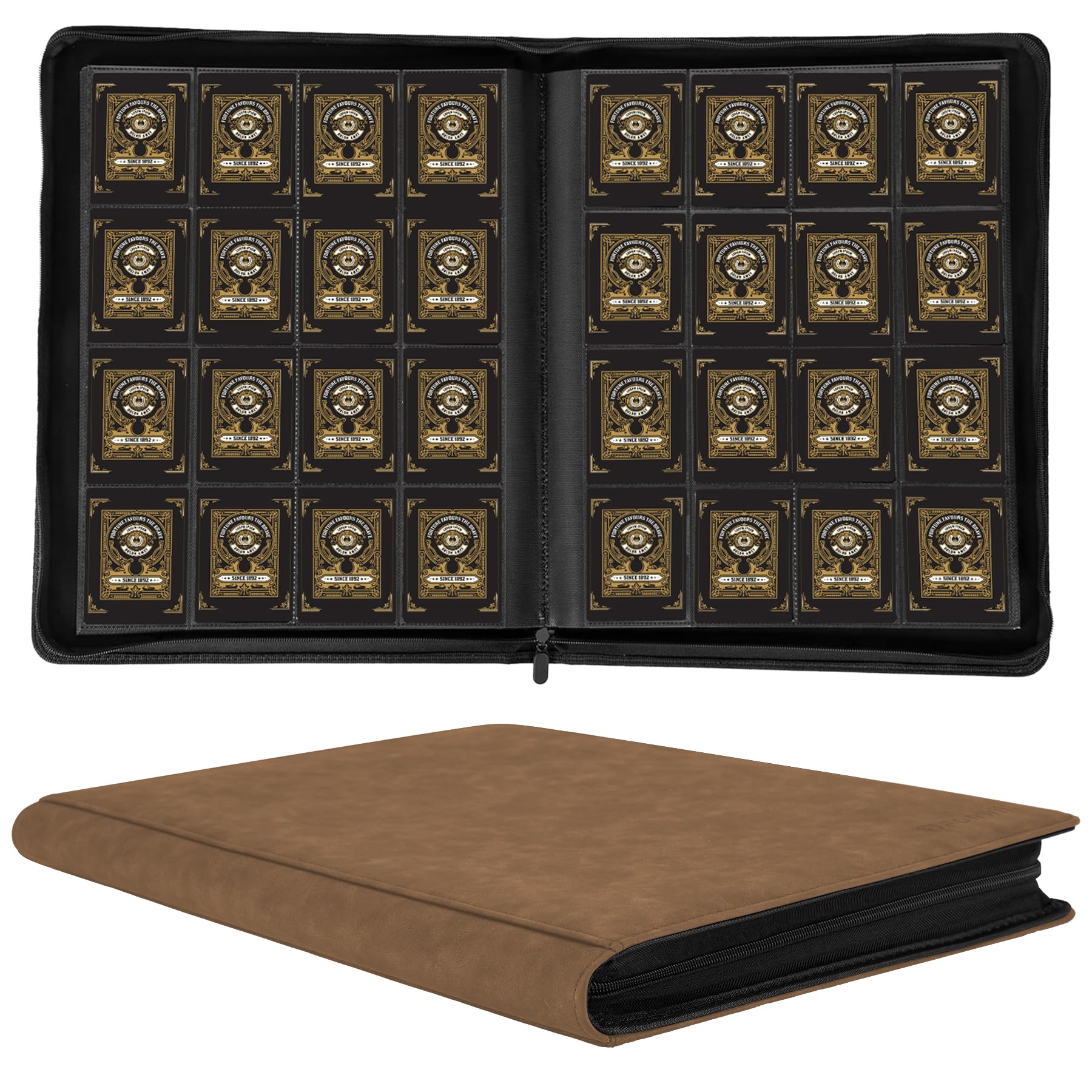 Photo 1 of 1000+ Pockets Trading Card Binder,16 Pockets Trading Card Binder Ringless Side Loading Trading Card Album Folder for TCG,MTG,Sports Cards(coffee)